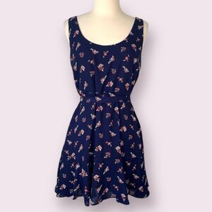 Francesca’s Trixxi Navy Blue Boho Floral Sleeveless Mini Dress NWT